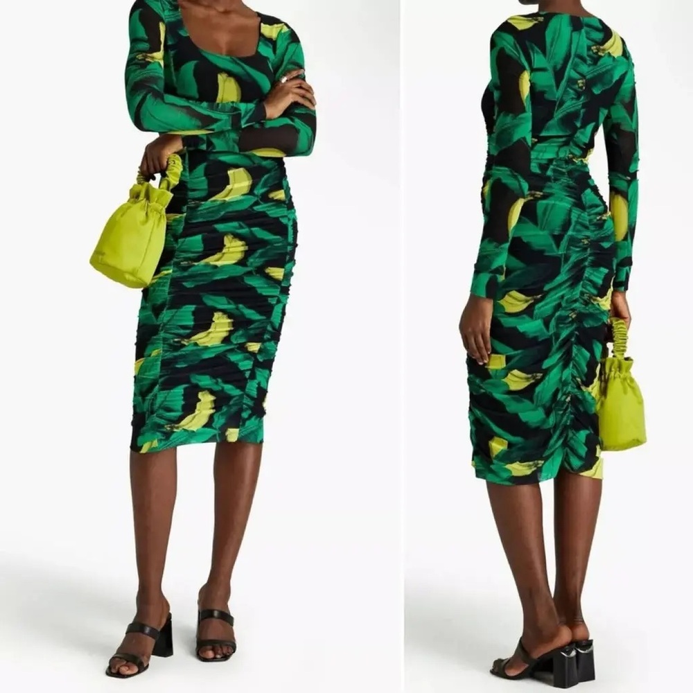 Ganni Green and Yellow Patterned Dress